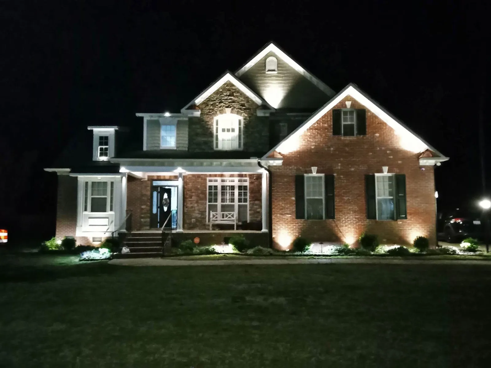 Professionally illuminated home at night in Cumberland County NC