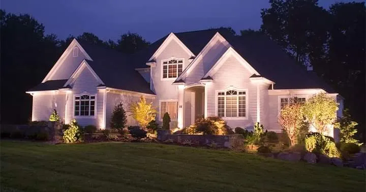Residential landscape lighting with soffit and ground accents in Cumberland County NC