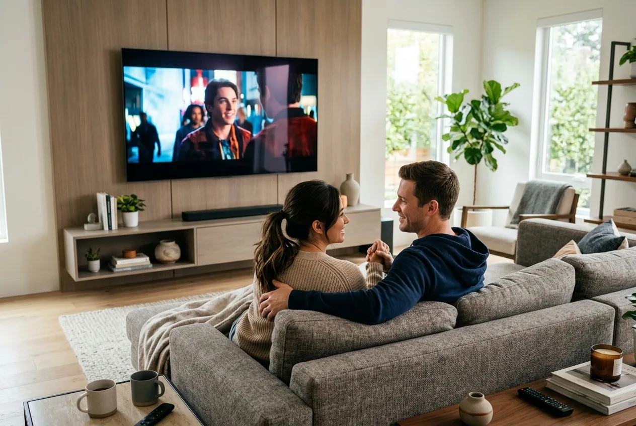 Cleanly mounted TV in a Fayetteville living room